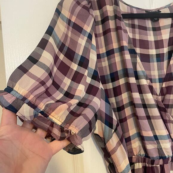 Torrid Georgette Surplice Puff Sleeve Blouse purple plaid Size 2 (2XL, 18-20) - Picture 3 of 13